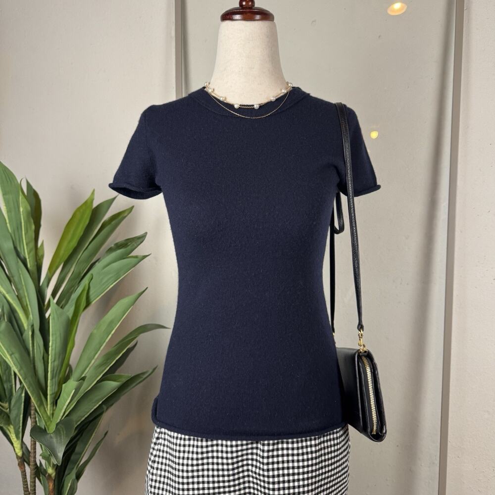 J.Crew Navy Cashmere T Shirt Women's XS Quiet Luxury Old Money‎ Capsule Timeless